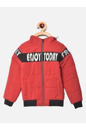 printed polyester hood boys jacket - red