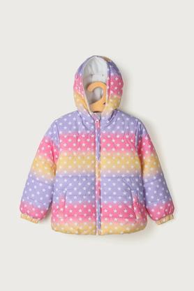 printed polyester hood girls jacket - multi