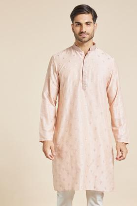 printed polyester mens festive wear kurta - peach