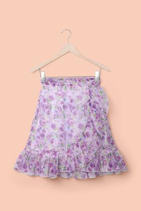 printed polyester regular fit girl's skirts - lavender