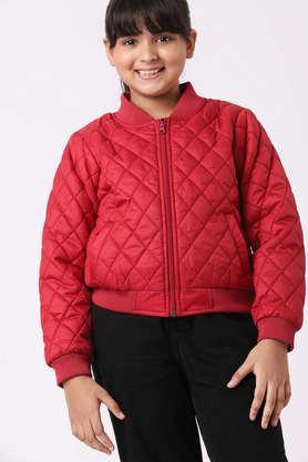 printed polyester regular fit girls jacket - red