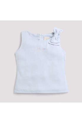 printed polyester regular fit girls top - powder blue
