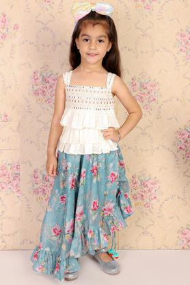 printed polyester regular fit infant girls chania choli set - off white