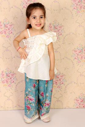 printed polyester regular fit infant girls palazzo set - off white