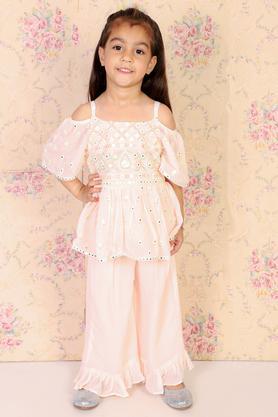 printed polyester regular fit infant girls sharara set - peach