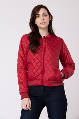 printed polyester regular fit women's jacket - red