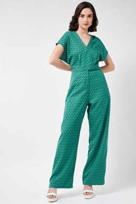 printed polyester regular fit women's jumpsuit - green