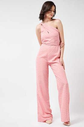 printed polyester regular fit women's jumpsuit - pink