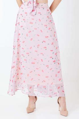 printed polyester regular fit women's skirt - pink