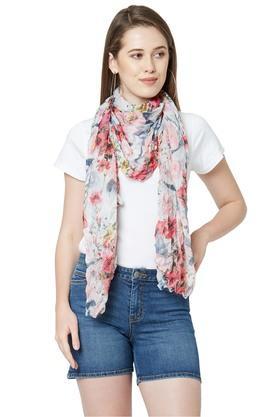 printed polyester regular fit womens casual scarf - cream