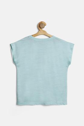 printed polyester round neck girls t-shirt - mint