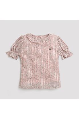 printed polyester round neck girls top - onion_pink