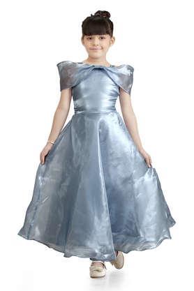 printed polyester square neck girls party wear dress - opal