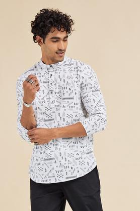 printed polyester viscose men's festive wear kurta - white