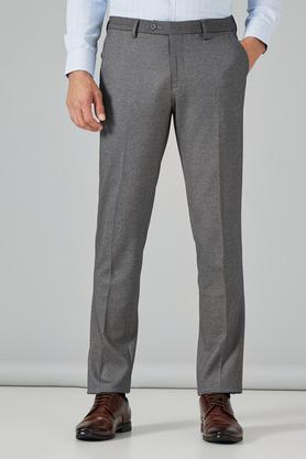 printed polyester viscose slim fit men's trousers - grey