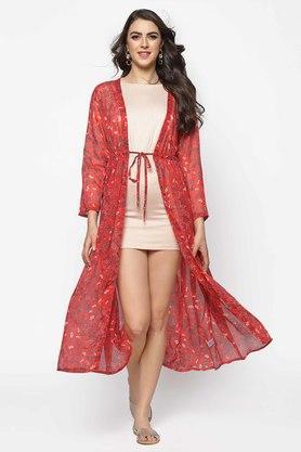 printed polyester women's shrug - red
