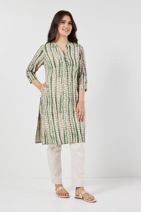 printed rayon collared women's casual wear kurta - green