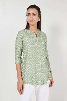 printed rayon collared women's tunic - green