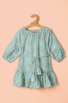 printed rayon festive wear infant girl's dress - aqua