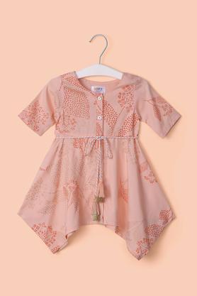 printed rayon festive wear infant girl's dress - peach