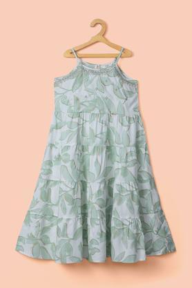 printed rayon girl's festive wear dress - aqua