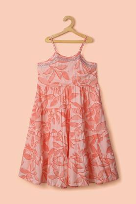 printed rayon girl's festive wear dress - peach