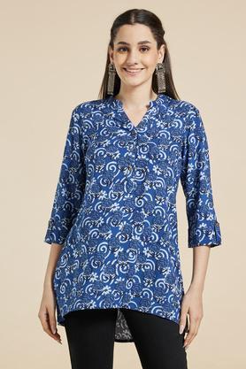printed-rayon-mandarin-women's-casual-wear-tunic---indigo