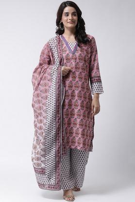 printed rayon mandarin women's kurta palazzo set - pink