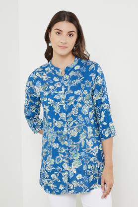 printed-rayon-mandarin-women's-tunic---blue