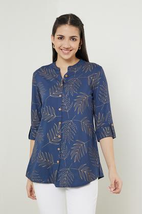 printed-rayon-mandarin-women's-tunic---indigo