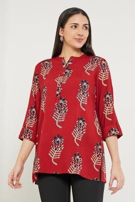 printed-rayon-mandarin-women's-tunic---red