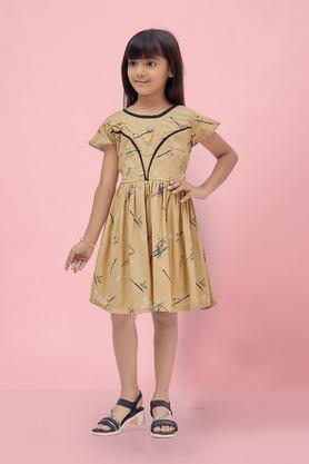 printed rayon round neck girls party wear dress - natural
