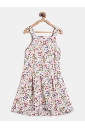 printed rayon square neck girls casual wear dress - multi