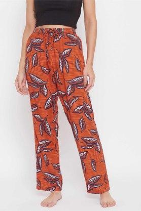 printed regular cotton womens casual wear pants - orange
