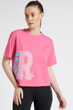 printed regular fit cotton women's active wear t-shirt - coral