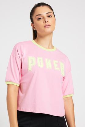 printed regular fit cotton women's active wear t-shirt - pink