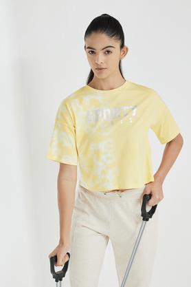 printed regular fit cotton women's active wear t-shirt - yellow