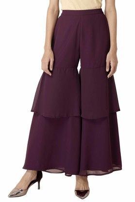 printed regular fit georgette women's sharara pants - purple