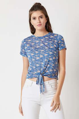printed relaxed fit polyester women's casual wear top - blue