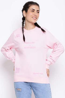 printed round neck cotton women's casual wear sweatshirt - light pink