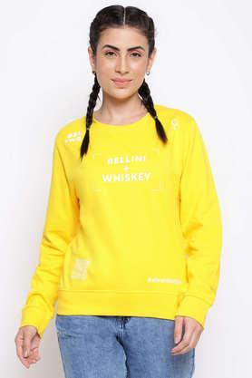 printed round neck cotton women's casual wear sweatshirt - yellow