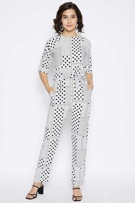 printed round neck lyocell women's jumpsuits - white