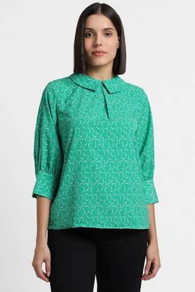 printed round neck polyester women's casual wear shirt - green