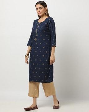 printed round-neck straight kurta