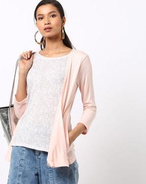 printed round-neck twofer top