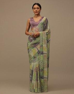 printed saree with embellished border