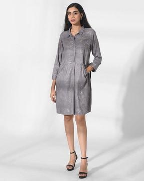printed shirt dress with insert pockets