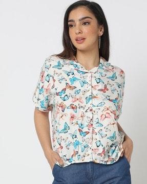 printed shirt with cuban collar