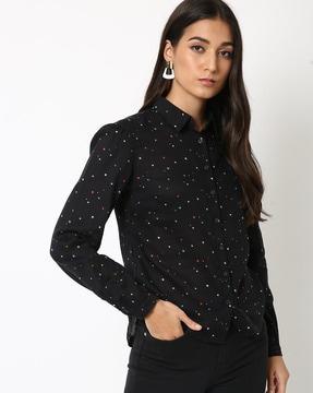printed shirt with curved hemline