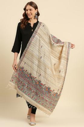 printed silk womens festive wear dupatta - khaki